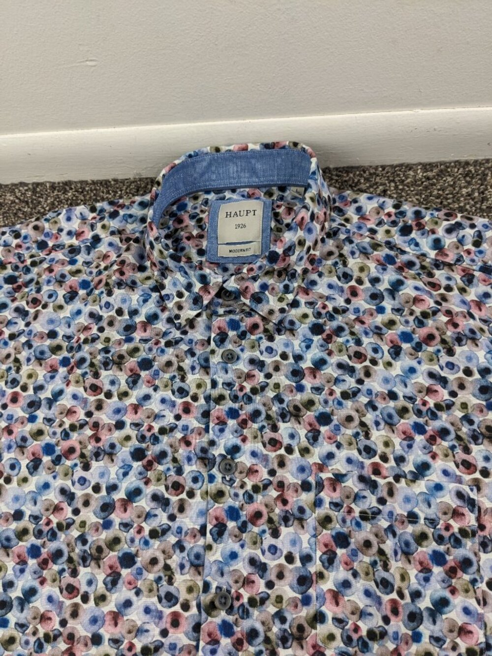 Haupt Shirt Linen Blend Button Up Geometric Short Sleeve Multicolor Mens Large - Picture 1 of 8